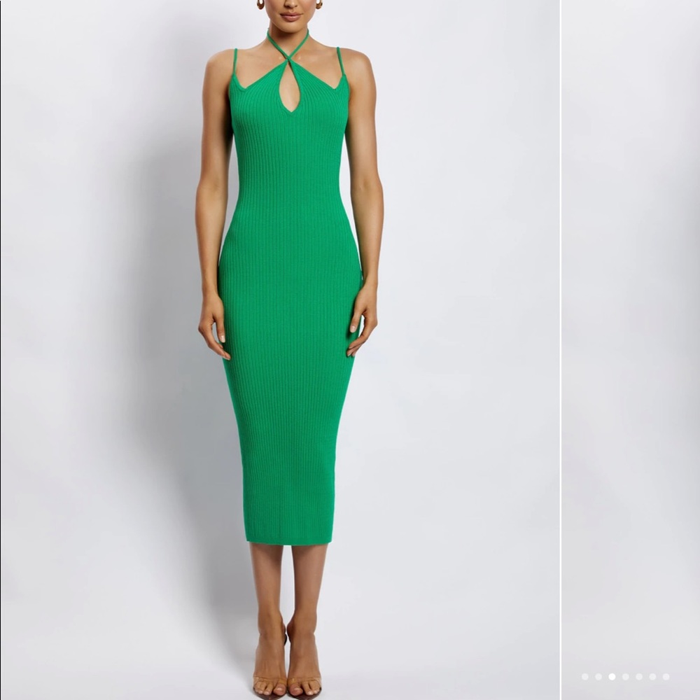 Meshki leslie green ribbed midi dress
